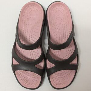 Crocs Meleen Sandals in Espresso & Petal Pink